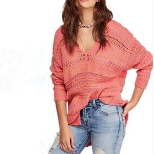 Free People Hot Tropics V-Neck Sweater Paloma Pink